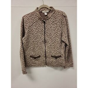 Rafael Sport‎ Women L Jacket Brown Animal Print Zip Up Lightweight Coat